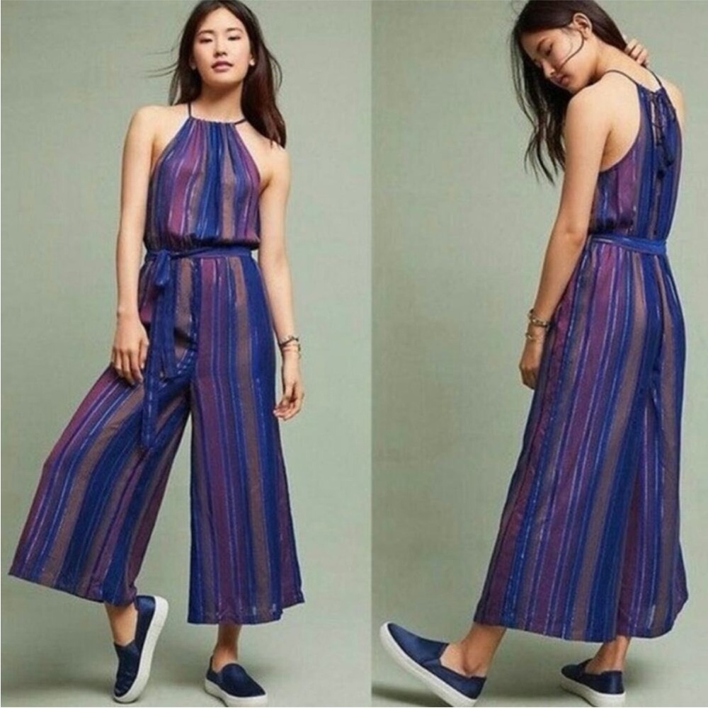 Cleobella Anthropologie knit Lois Striped Blue and Purple Jumpsuit size 6